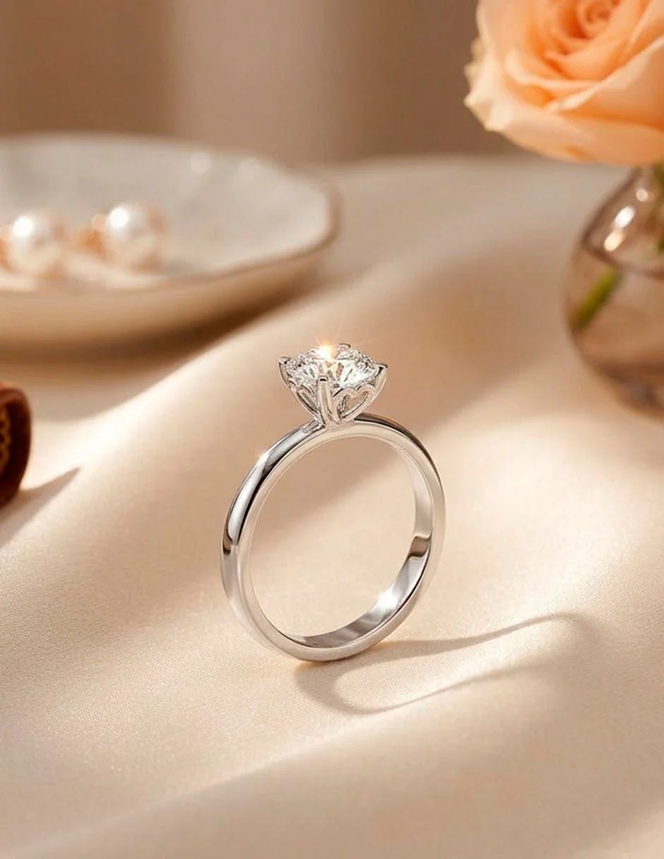 Anillo estilo solitario con diamante natural redondo 0.19 ct, color D, claridad SI1 - Image 8