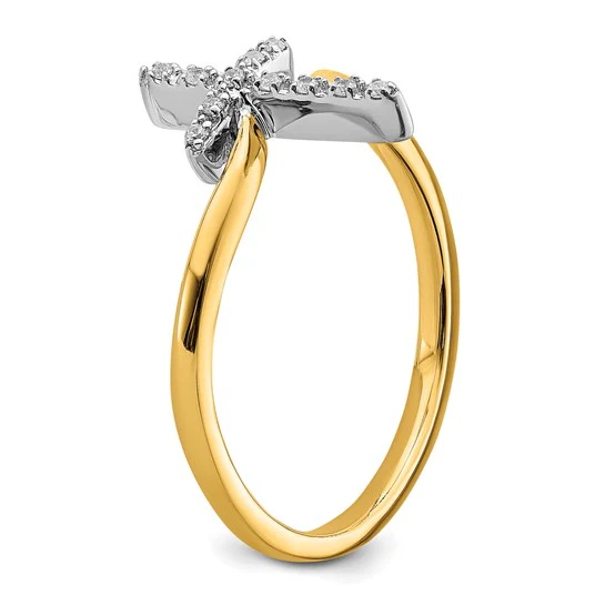 Anillo con Diamantes Cruzados Pulidos en Oro Bicolo de 14k - Image 7