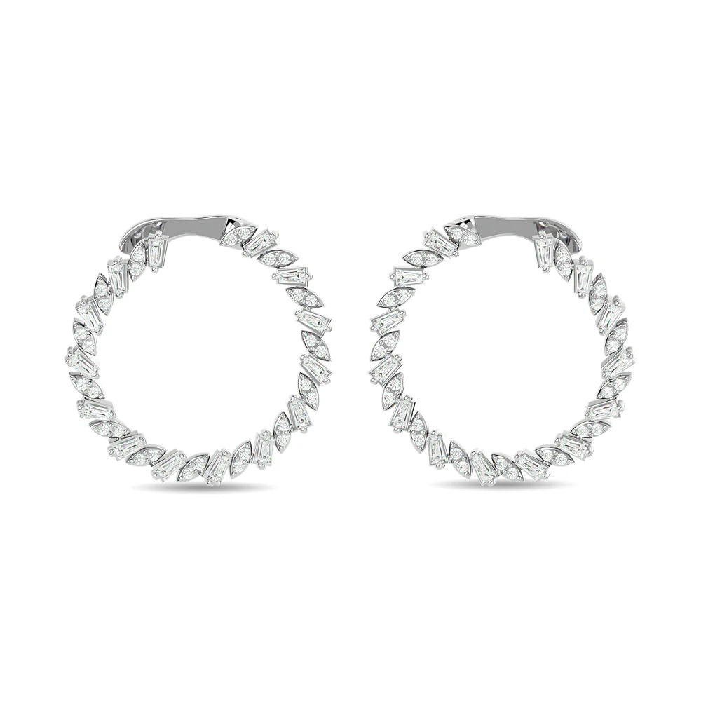 Diamante 3/4 Ct.Tw. Aretes de aro rectos de talla baguette en oro blanco de 14 k - Image 2