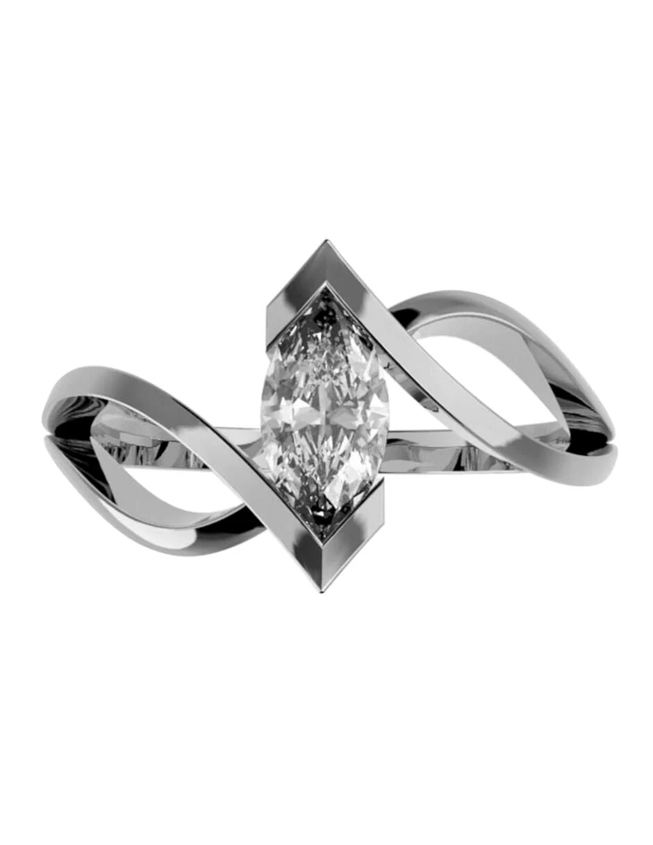 Anillo estilo solitario con diamante natural marquise 0.26 ct, color G, claridad SI2