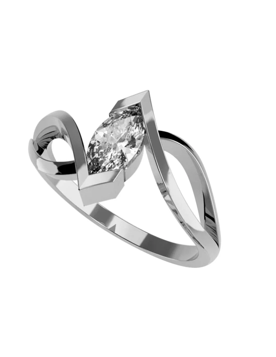 Anillo estilo solitario con diamante natural marquise 0.26 ct, color G, claridad SI2 - Image 4