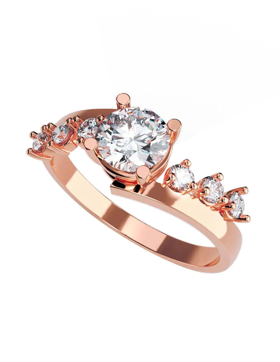Anillo estilo piedras laterales con diamante de laboratorio redondo 0.52 ct, color D, claridad VVS2 - Image 3