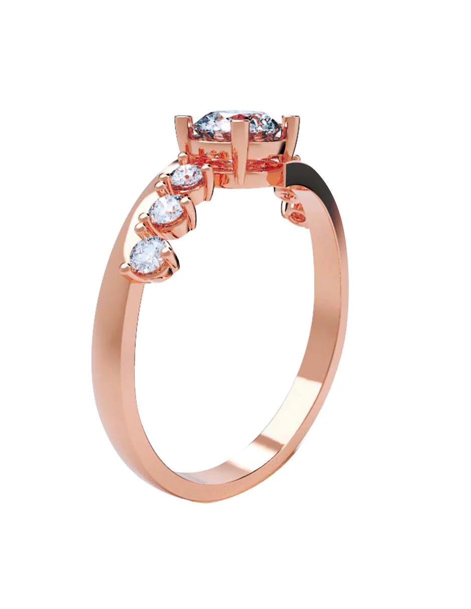 Anillo estilo piedras laterales con diamante de laboratorio redondo 0.52 ct, color D, claridad VVS2 - Image 4