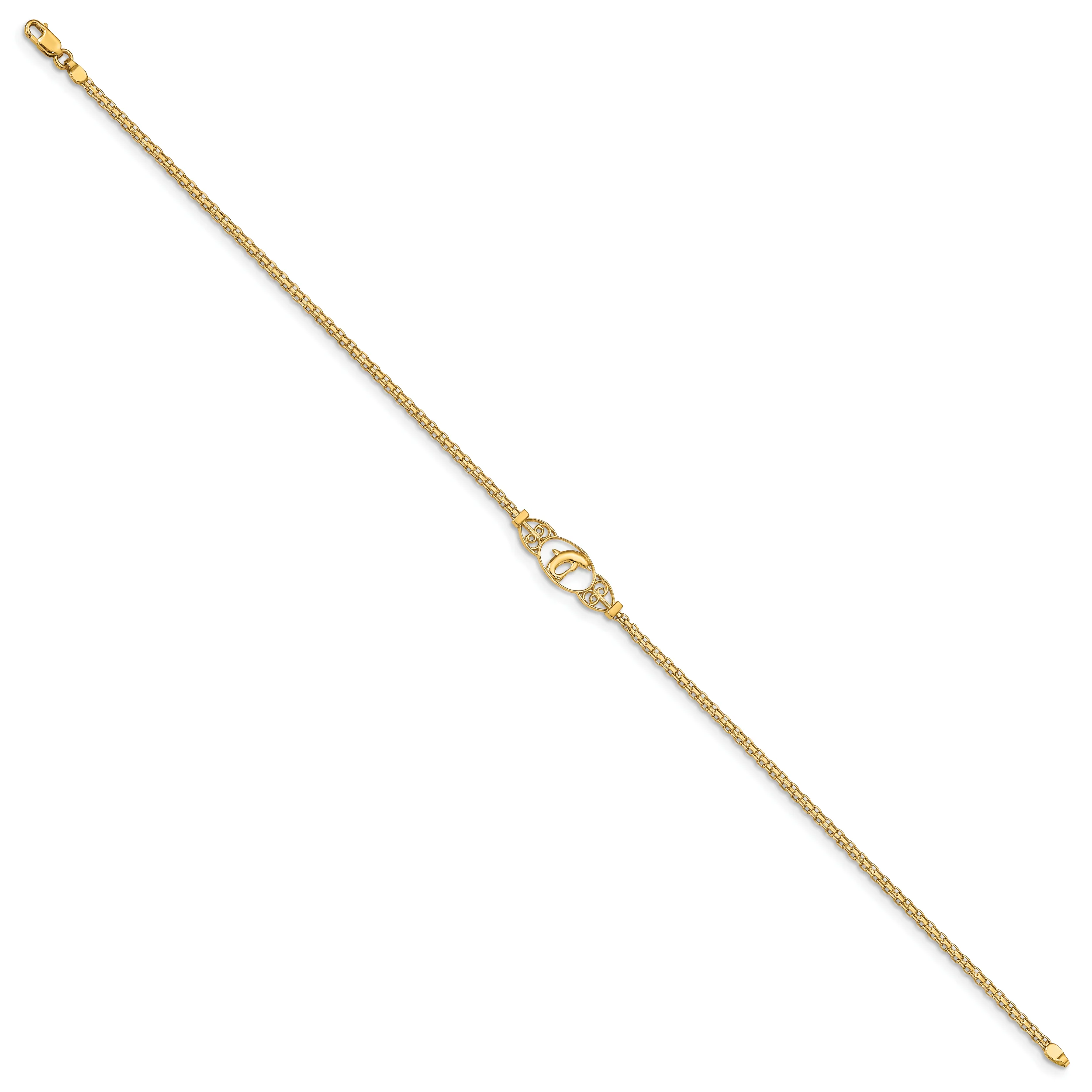 Tobillera de Delfín Pulido de 14K de 10 Pulgadas - Image 2