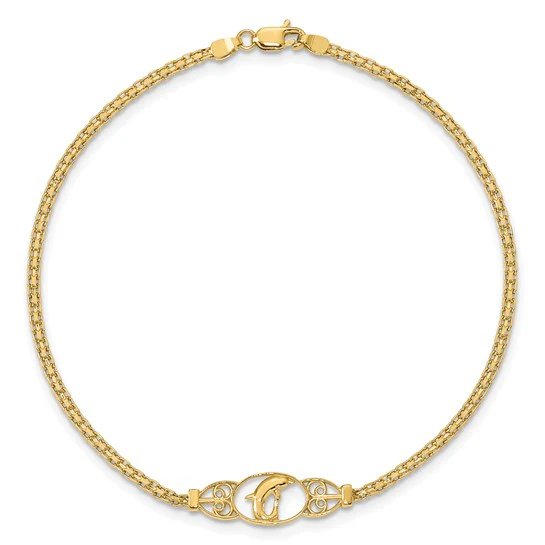 Tobillera de Delfín Pulido de 14K de 10 Pulgadas - Image 3