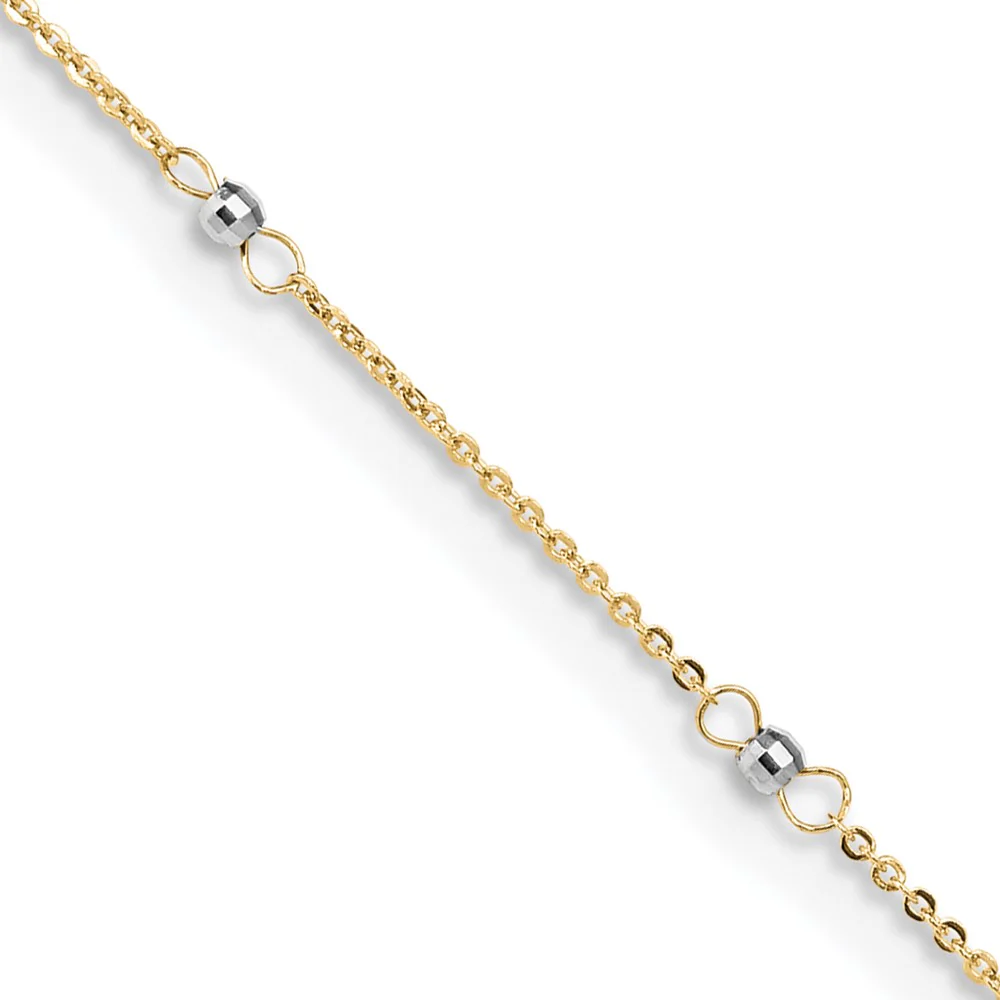 Tobillera de Cable Bicolor de 14K con Cuentas de Espejo de 9 Pulgadas + Extensión de 1 Pulgada - Image 2