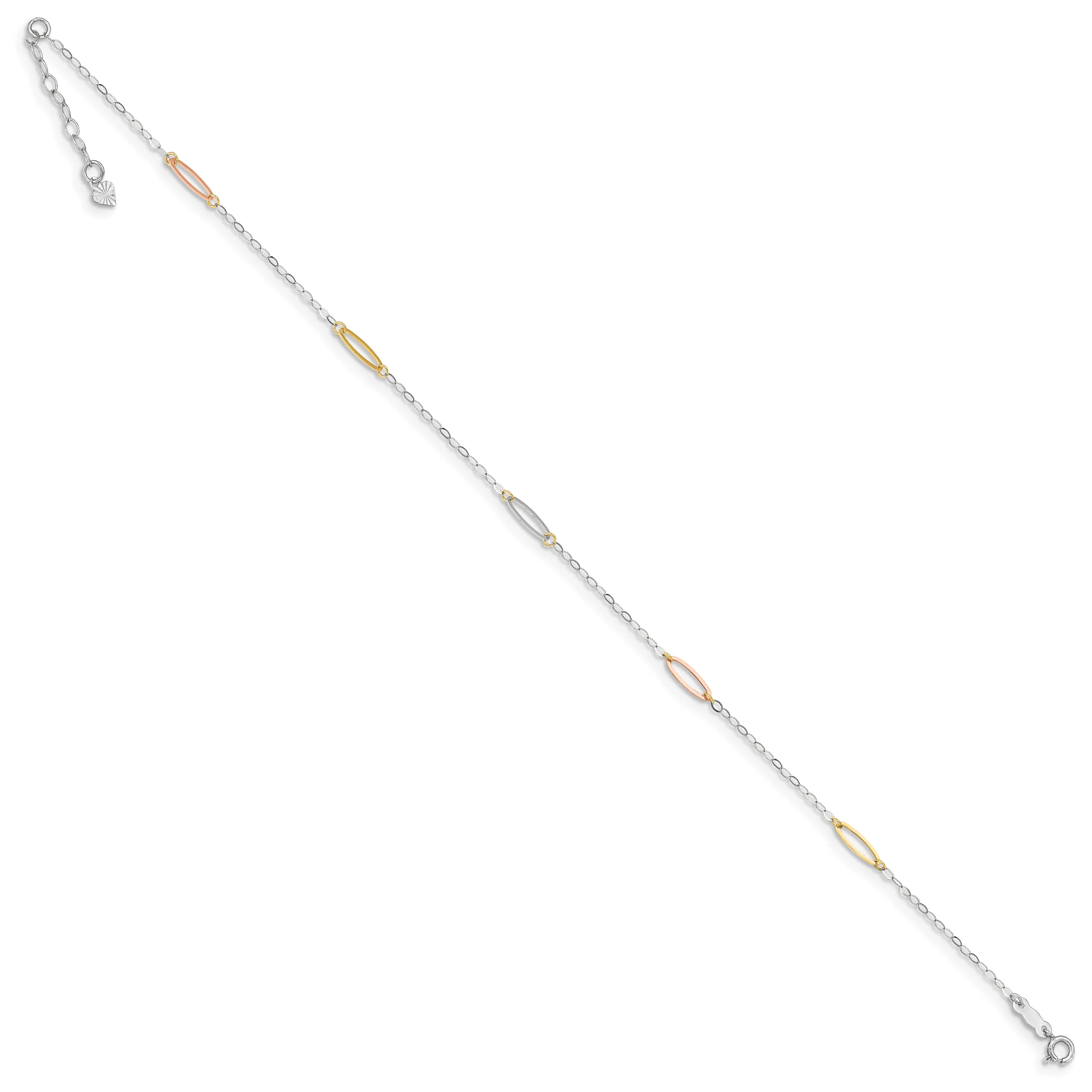 Tobillera de Enlace Ovalado Tricolor de 14K de 9 Pulgadas + Extensión de 1 Pulgada - Image 2