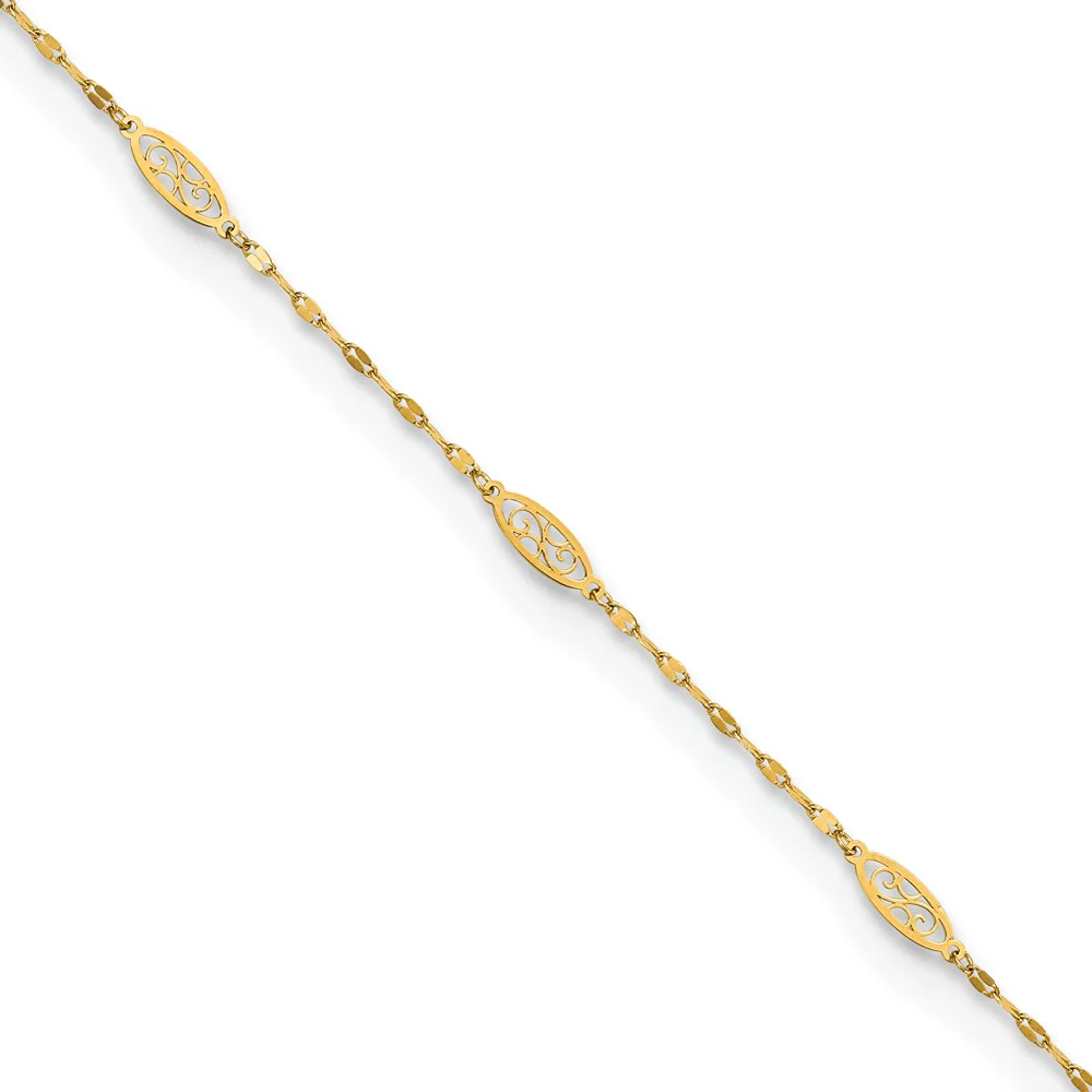 Tobillera de Enlace Filigrana Elegante Pulida de 14K de 9 Pulgadas + Extensión de 1 Pulgada - Image 4