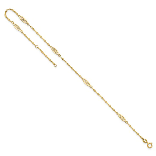 Tobillera de Enlace Filigrana Elegante Pulida de 14K de 9 Pulgadas + Extensión de 1 Pulgada - Image 6