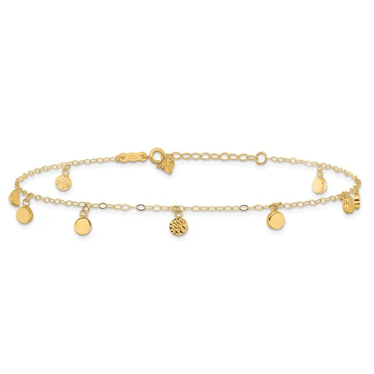 Tobillera Colgante Hueca en Círculo de 14K de 9 pulgadas con Extensión de 1 Pulgada - Image 3