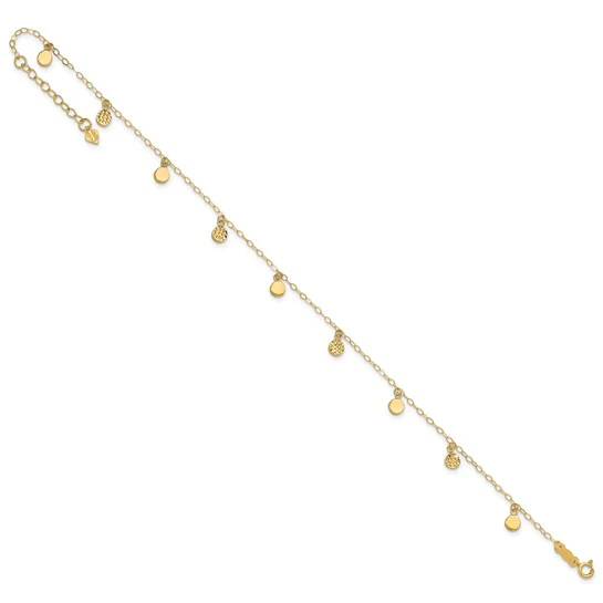 Tobillera Colgante Hueca en Círculo de 14K de 9 pulgadas con Extensión de 1 Pulgada - Image 6