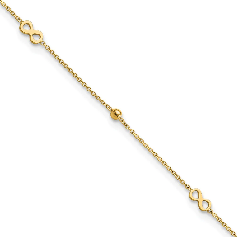 Tobillera de Oro de 14K con Infinito Pulido de 9 Pulgadas + Extensión de 1 Pulgada - Image 2