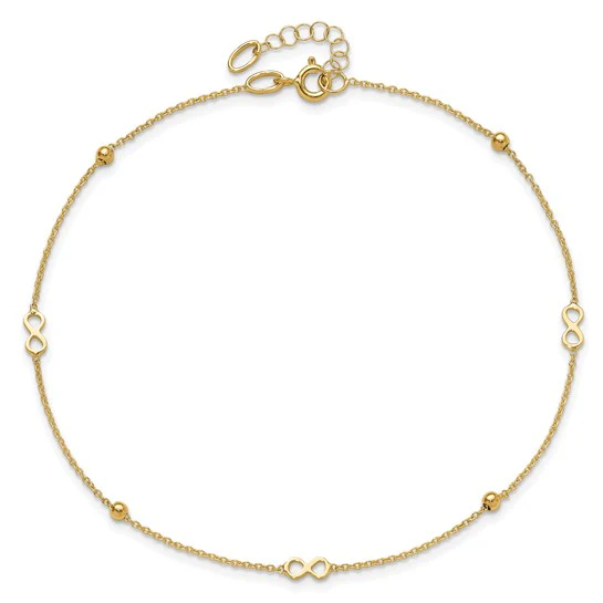 Tobillera de Oro de 14K con Infinito Pulido de 9 Pulgadas + Extensión de 1 Pulgada - Image 3
