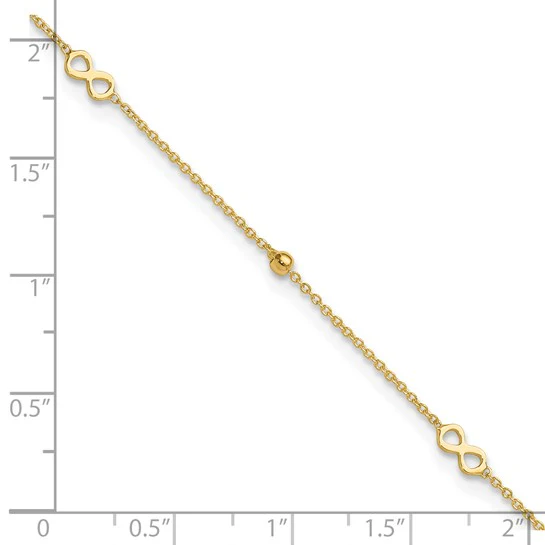 Tobillera de Oro de 14K con Infinito Pulido de 9 Pulgadas + Extensión de 1 Pulgada - Image 5