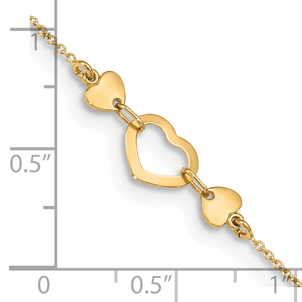 Tobillera Corazón Pulido de 14K con Extensión de 0.75 pulgadas de 10 Pulgadas - Image 3