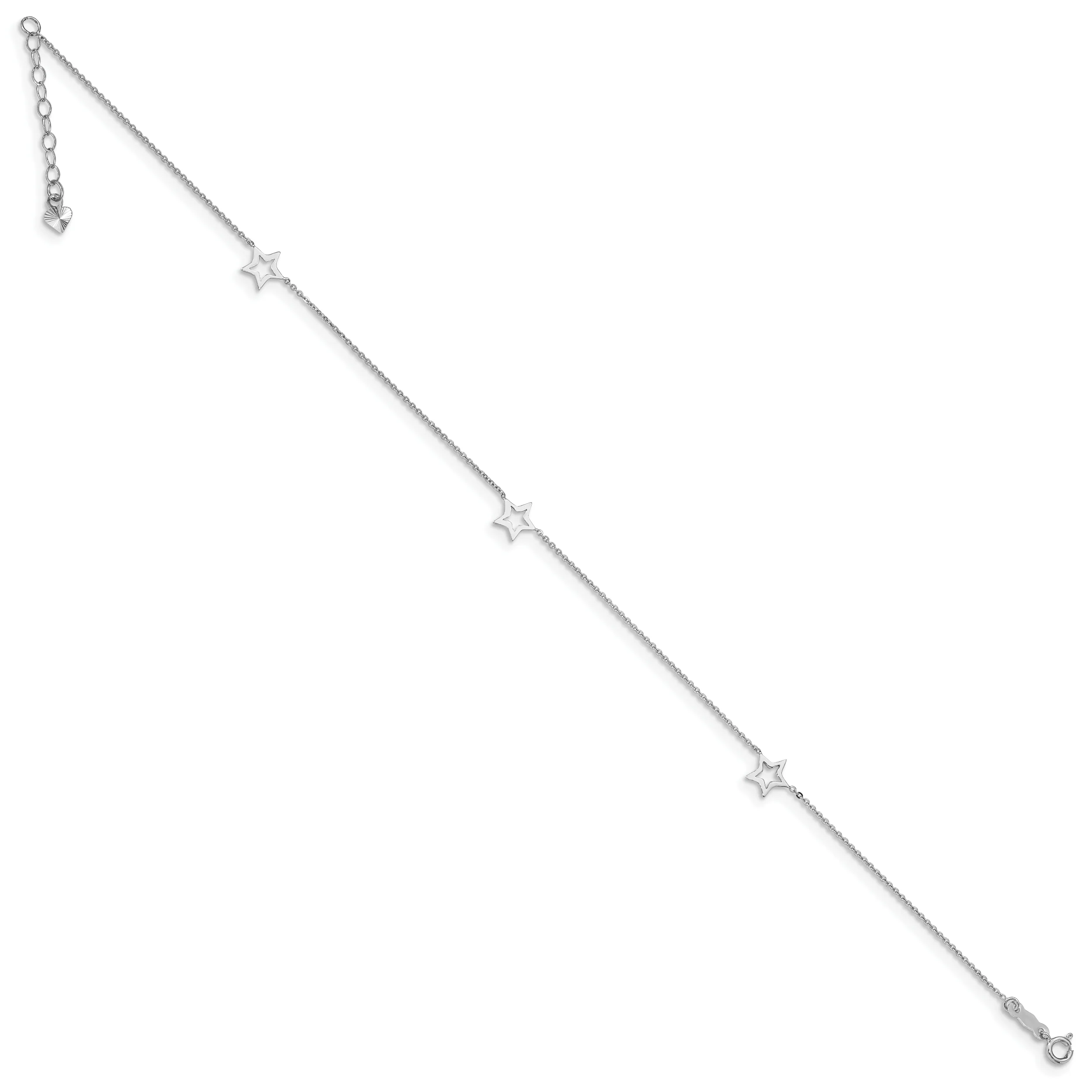 Tobillera Ajustable con Estrella en Oro Blanco de 14K de 9 Pulgadas + Extensión de 1 Pulgada - Image 2