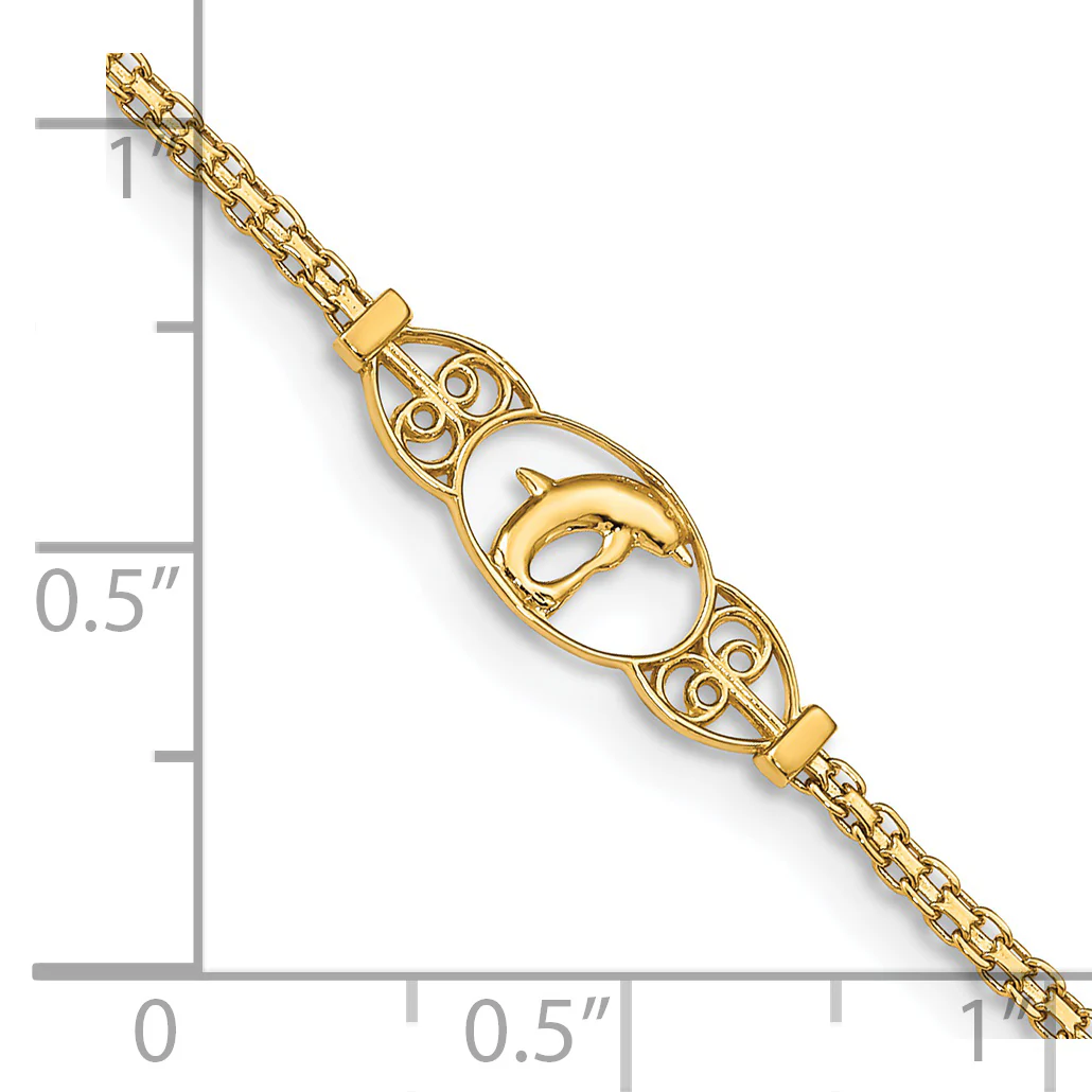 Tobillera de Delfín Pulida de 14k de 9 Pulgadas - Image 3