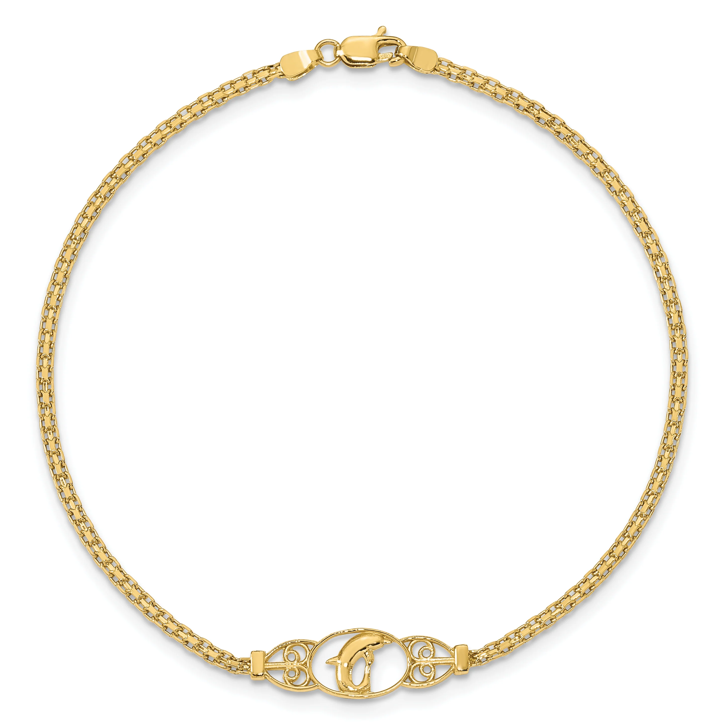 Tobillera de Delfín Pulida de 14k de 9 Pulgadas - Image 4