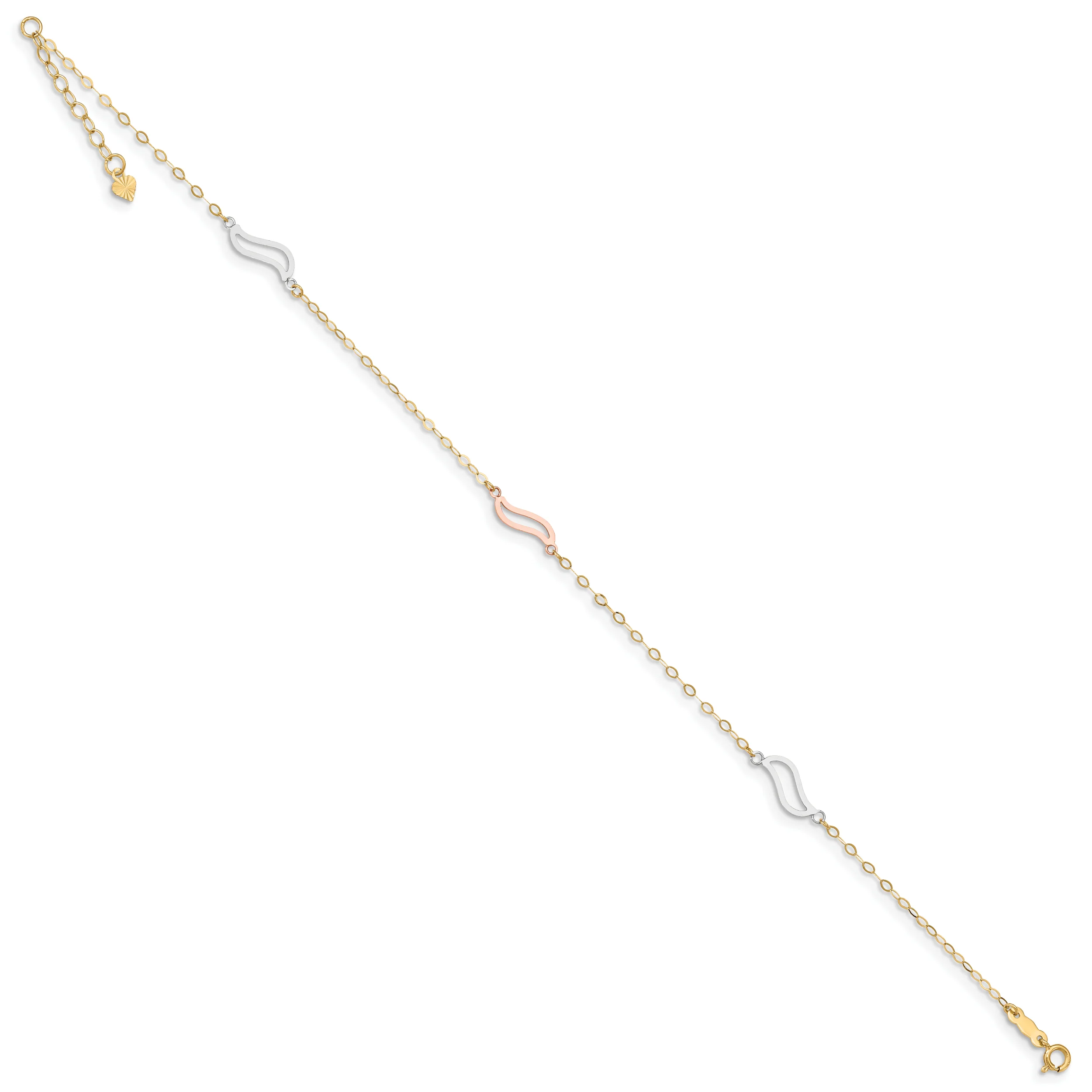 Tobillera de 14k Tricolor con Enlaces Abiertos en S de 9 Pulgadas + Extensor de 1 Pulgada - Image 2
