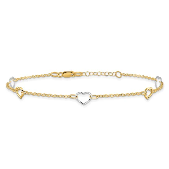 Tobillera de Corazón Pulida de 14k Bicolor de 9 Pulgadas + Extensor de 1 Pulgada - Image 5