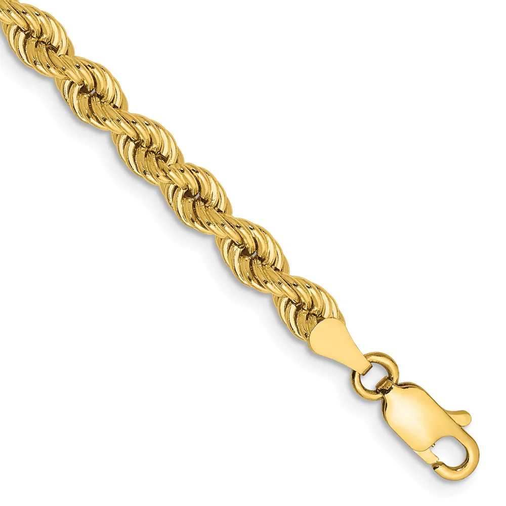 Cadena de Cuerda Regular de 14k en Oro Amarillo de 4 mm con Cierre de Langosta