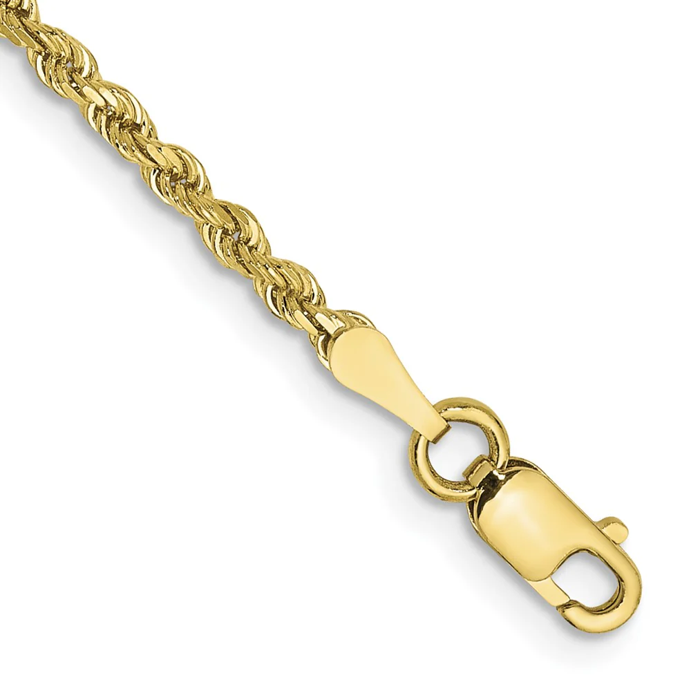 Tobillera de Cadena de Cuerda Diamond-Cut de 10K en Oro Amarillo de 2 mm con Cierre de Langosta