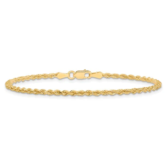 Tobillera de Cadena de Cuerda Diamond-Cut de 10K en Oro Amarillo de 2 mm con Cierre de Langosta - Image 2