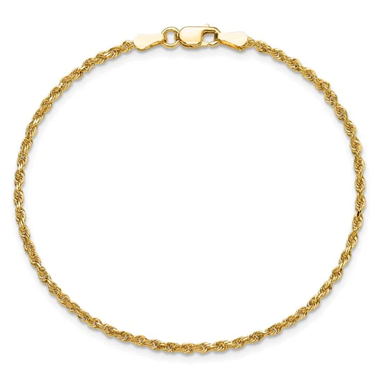 Tobillera de Cadena de Cuerda Diamond-Cut de 10K en Oro Amarillo de 1.75 mm con Cierre de Langosta - Image 4