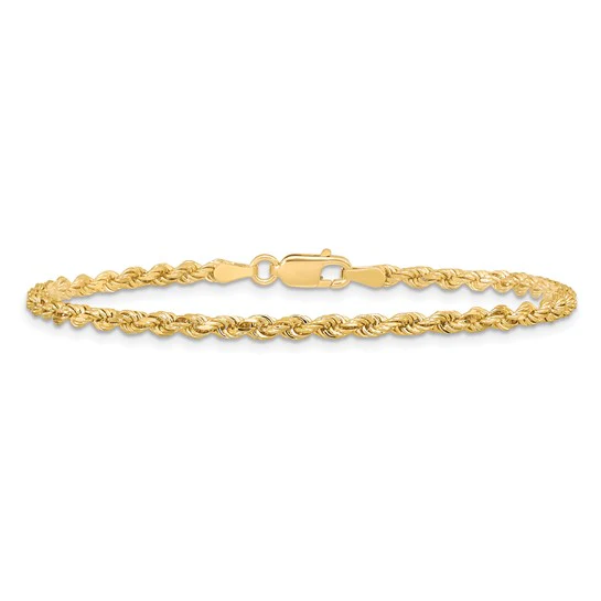 Tobillera de Cadena Tipo Cuerda de 10K en Oro Amarillo de 2.75 mm con Cierre de Langosta