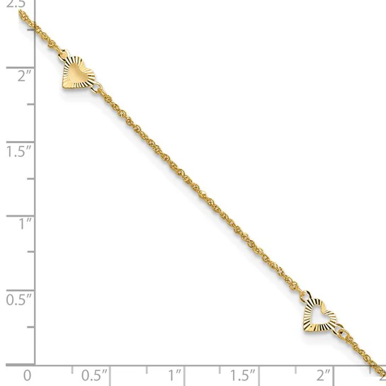 Tobillera de Corazones Cortados en 14K con Extensor de 1 Pulgada - Image 6