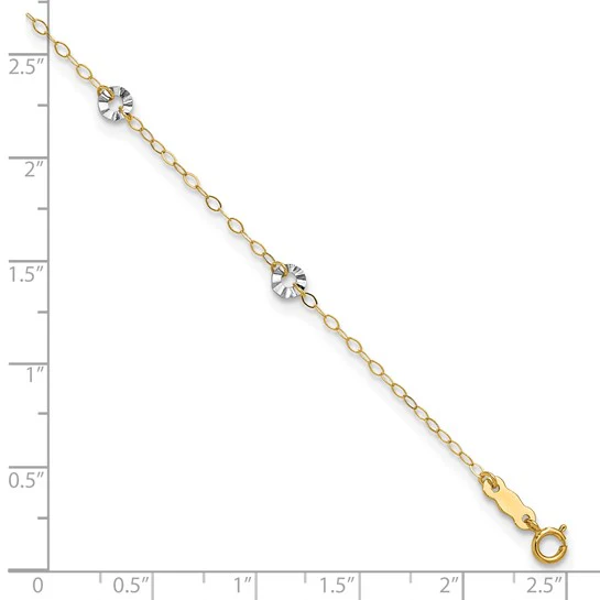 Tobillera de Cadena Ovalada Bicolor con Círculos Ondulados de 14K con Extensión de 1 Pulgada - Image 5