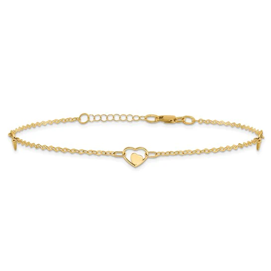 Tobillera de Oro Amarillo de 14K con Corazón Pulido y Extensor de 1 Pulgada - Image 3