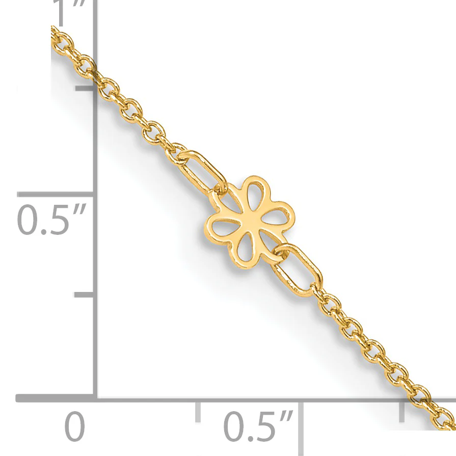 Tobillera de Oro Amarillo de 14K con Flores Pulidas y Extensor de 1 Pulgada - Image 6