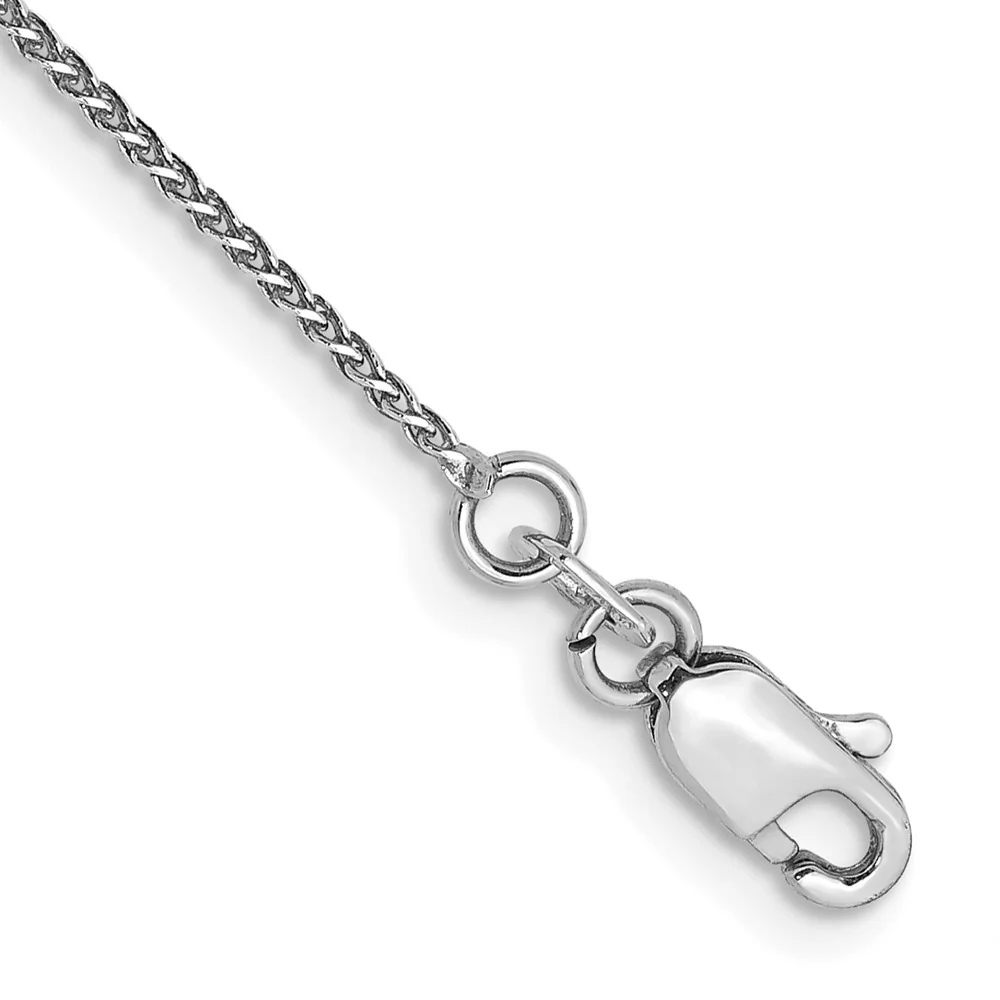 Tobillera de Oro Blanco de 14K con Cadena Spiga Diamond-Cut de 10 Pulgadas y Cierre de Langosta
