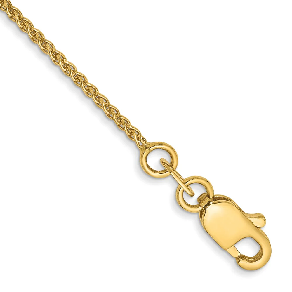 Tobillera de Oro Amarillo de 14K con Cadena Spiga de 9 Pulgadas y Cierre de Langosta