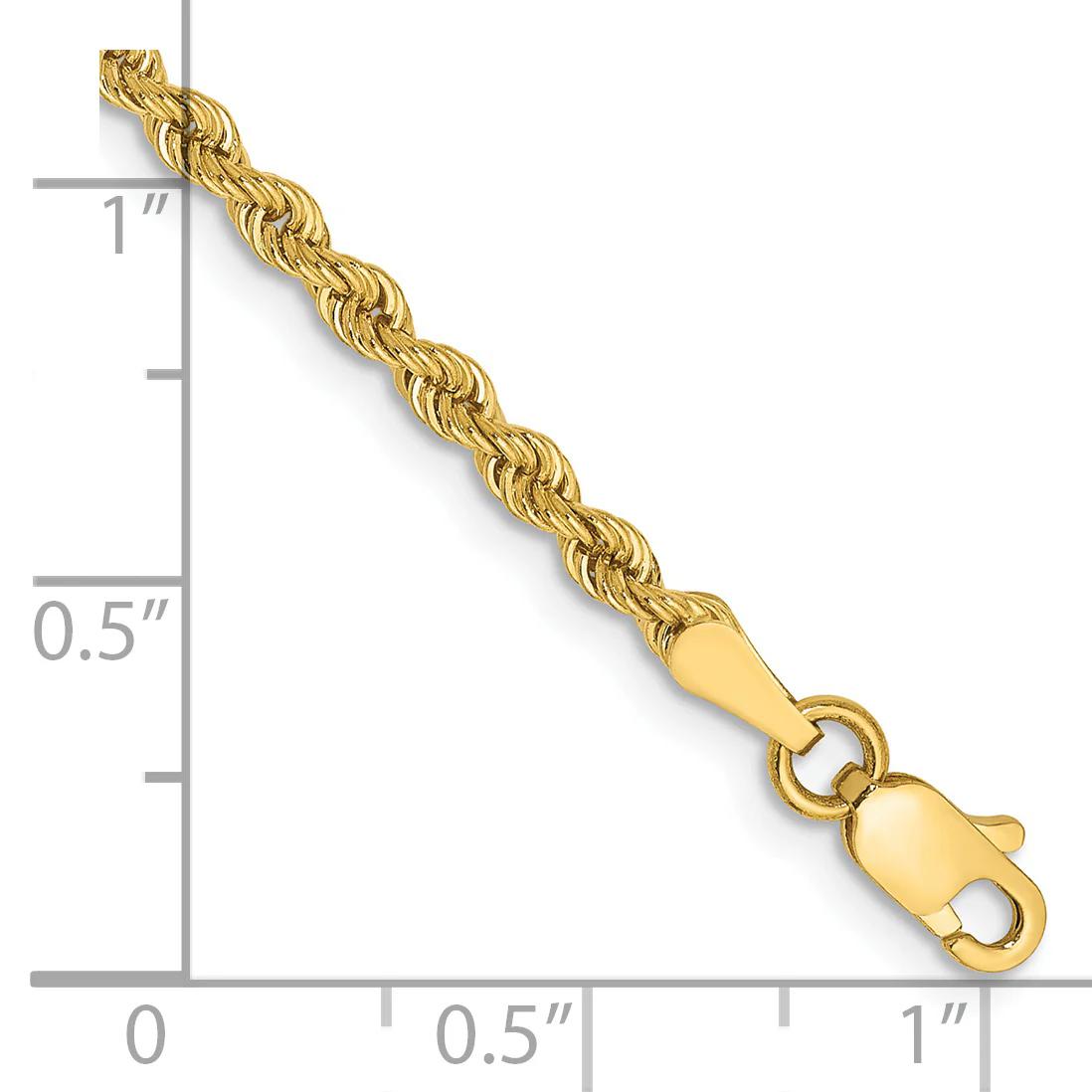 Tobillera de Oro Amarillo de 14K con Cadena Estilo Rope (Cuerda) Regular de 10 Pulgadas y Cierre de Langosta (2.5 mm) - Image 2