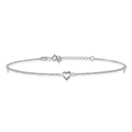 Tobillera en Oro Blanco de 14k con Corazones de Talla Diamante de 9 Pulgadas más, 1 de ext. - Image 5