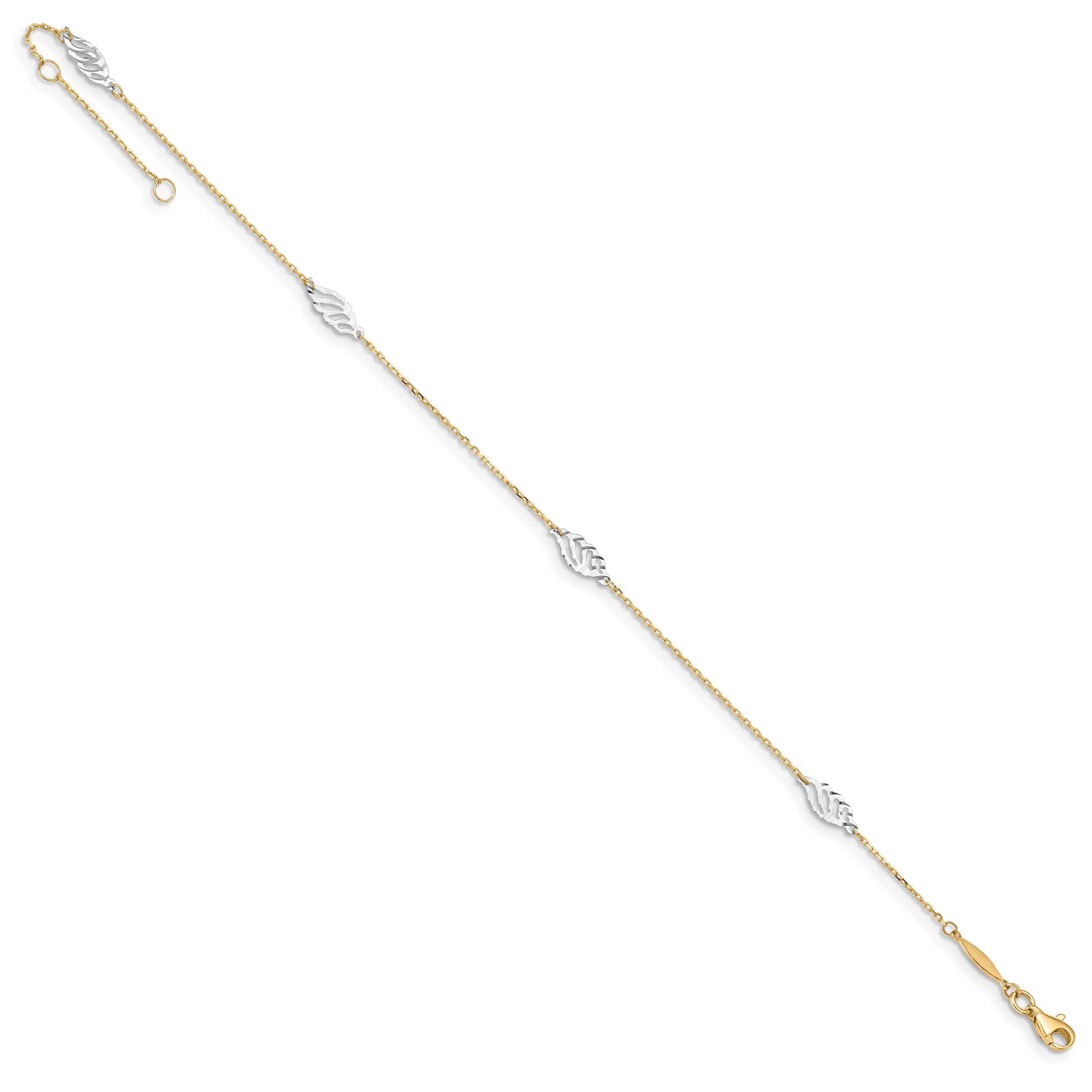 Tobillera de Oro Bicolor de 14K con Cortado a Diamante en Forma de Hoja de 9 Pulgadas + 1 Pulgada de Extensión - Image 2