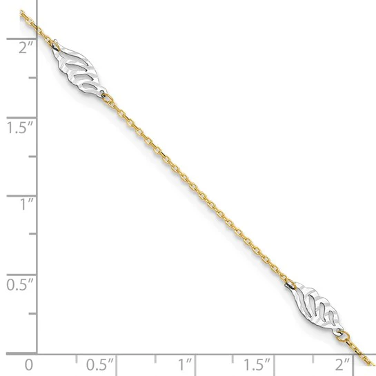 Tobillera de Oro Bicolor de 14K con Cortado a Diamante en Forma de Hoja de 9 Pulgadas + 1 Pulgada de Extensión - Image 6