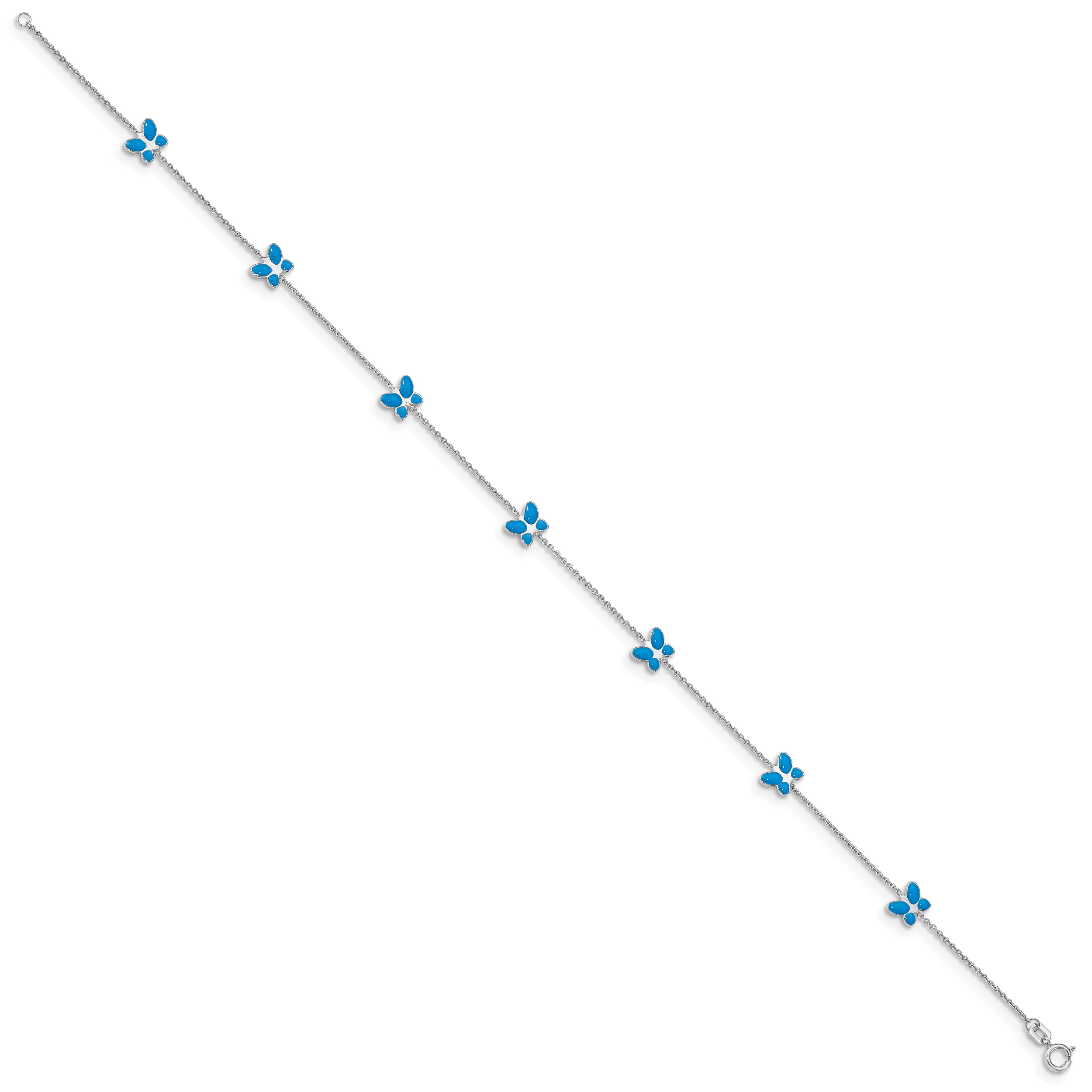 Tobillera de Oro Blanco de 14K con Mariposa Esmaltada Azul de 10 Pulgadas - Image 4