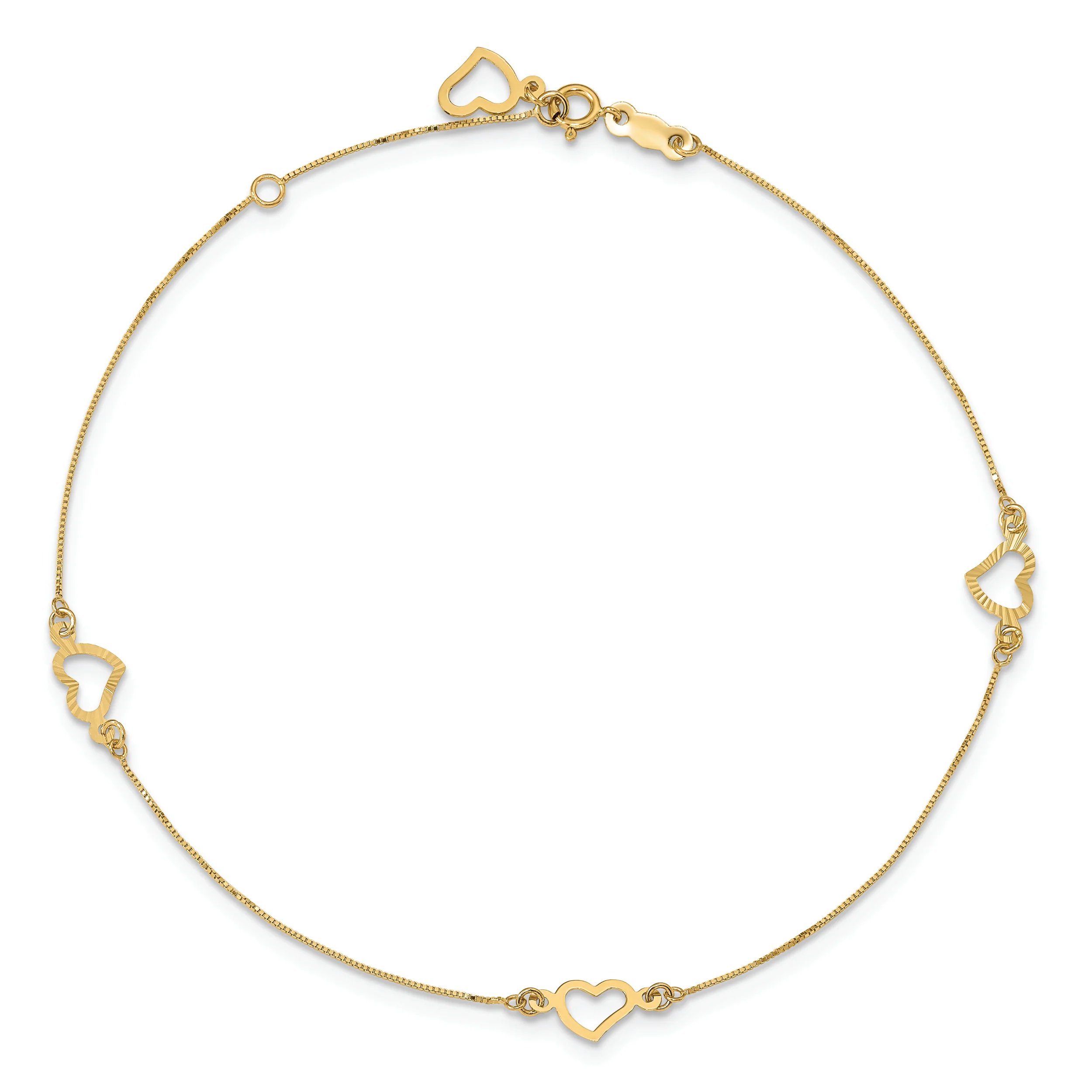 Tobillera Ajustable con Corazón en Oro Amarillo de 14K de 9 Pulgadas + Extensión de 1 Pulgada - Image 4