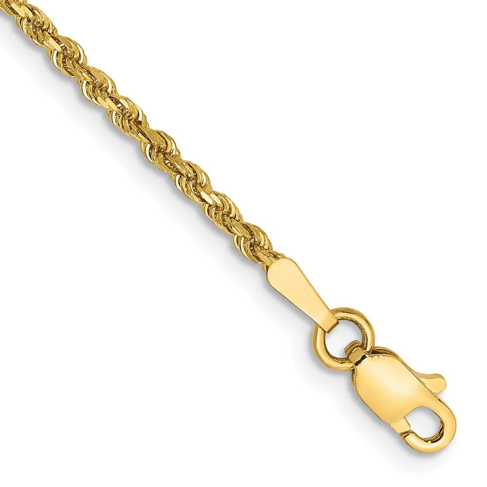 Tobillera de Oro Amarillo de 14K con Cadena de Cuerda Diamantada de 1.75mm y Cierre de Langosta de 9 Pulgadas