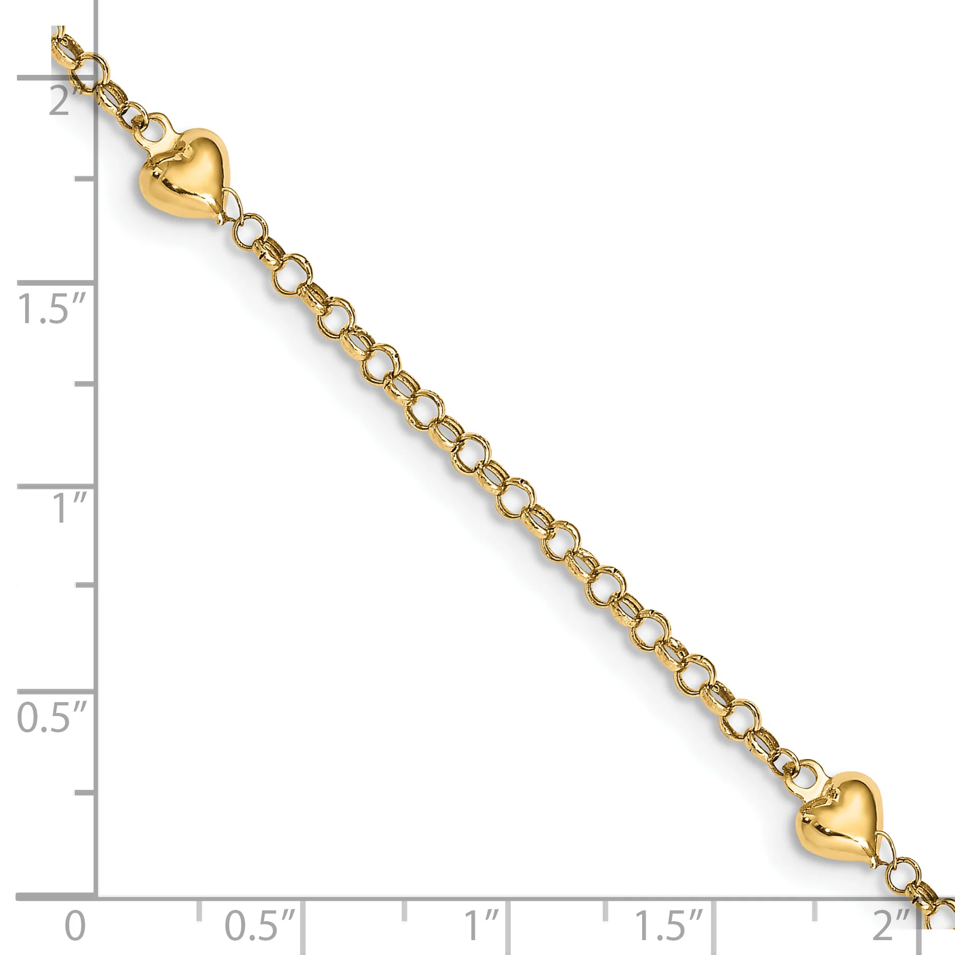 Tobillera de Corazón Puff de Oro Amarillo de 14K de 10 Pulgadas - Image 2