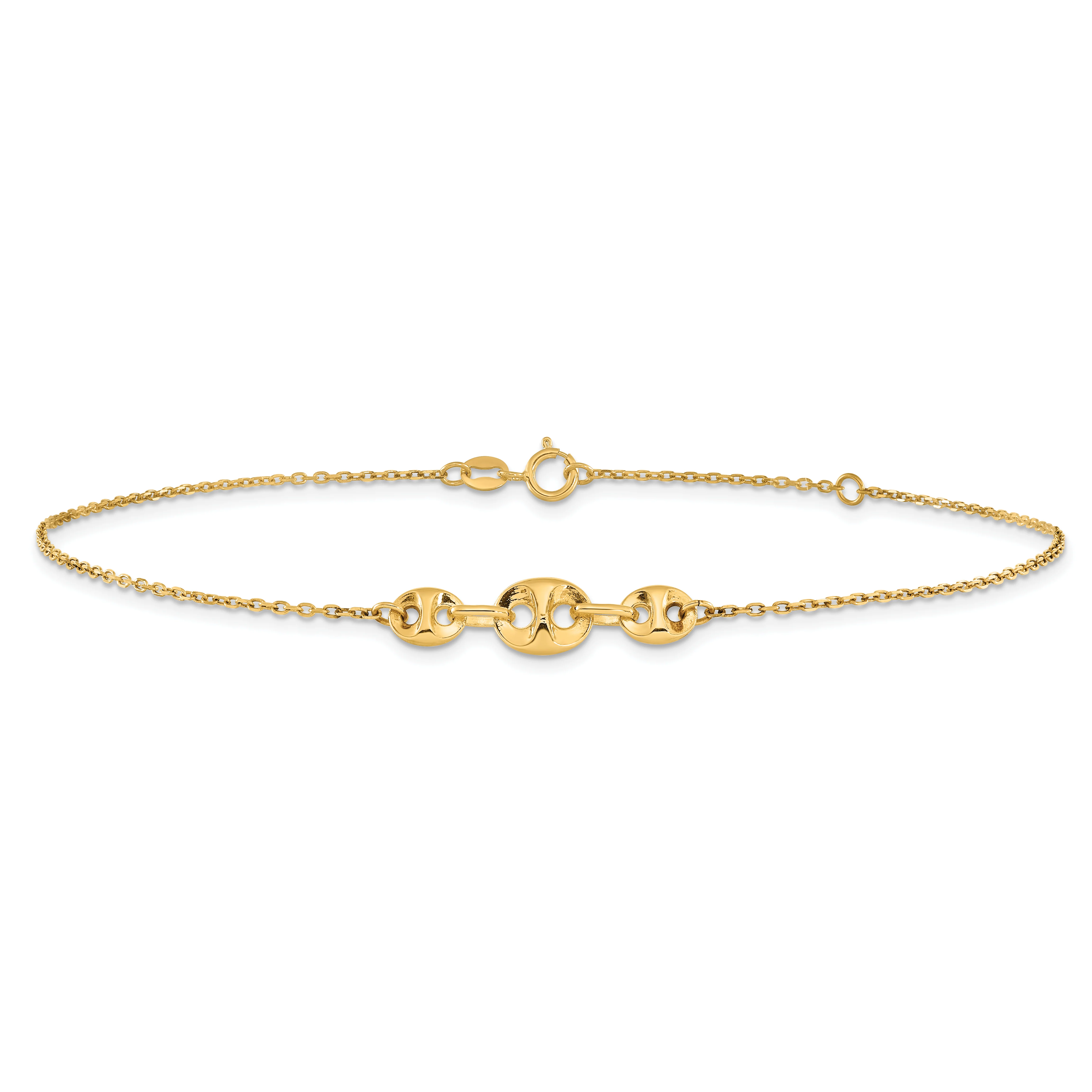 Tobillera de Enlace Fancy Pulido de 14K de 9 Pulgadas (más 1 Pulgada de Extensión)