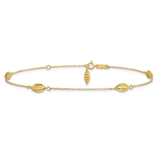 Tobillera de Oro 14K con Cuentas de Arroz Inflado Pulido de 9 Pulgadas + 1 Pulgada de Extensor - Image 3
