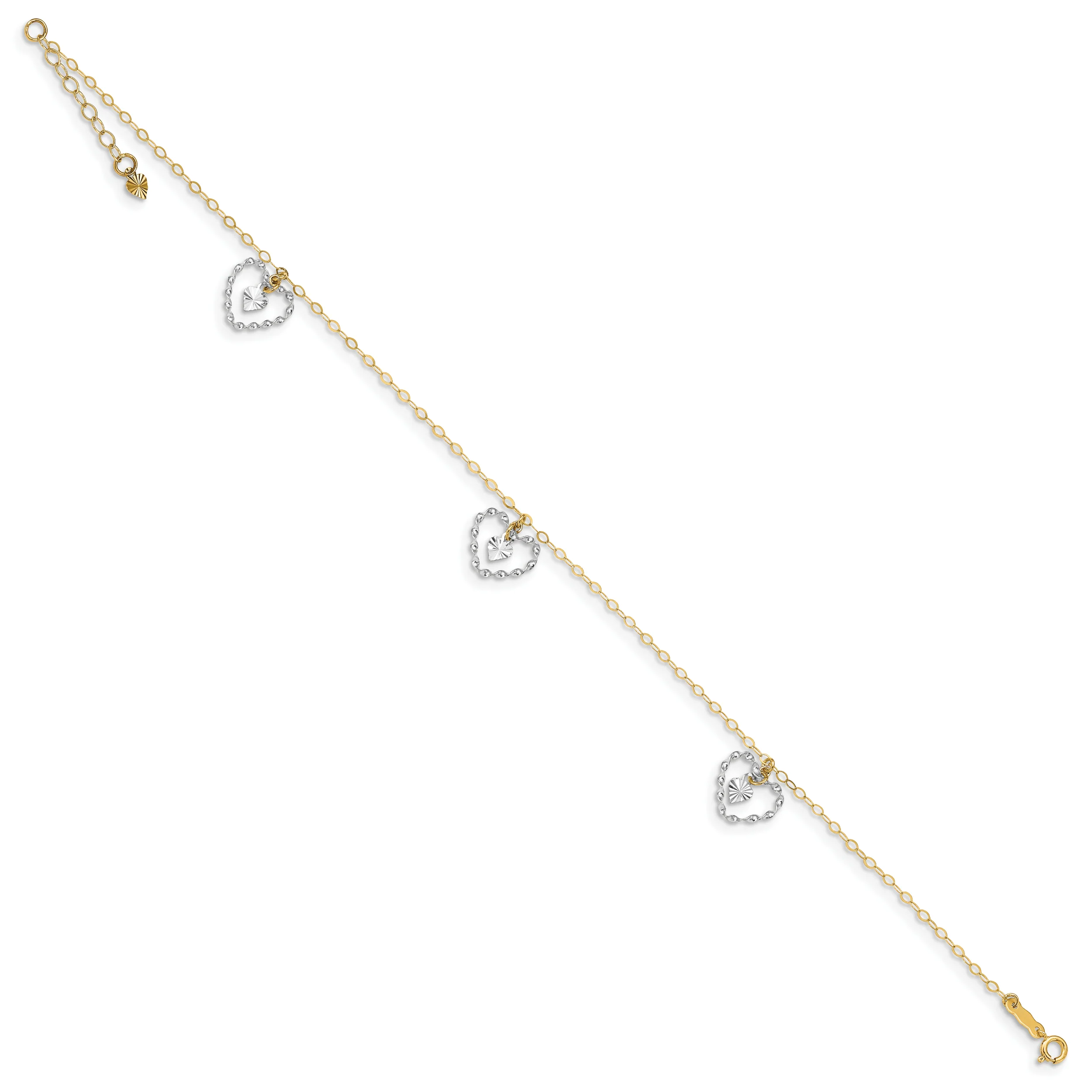 Tobillera de Oro de Dos Tonos 14K con Corazones Retorcidos y Diamond-Cut de 9 Pulgadas + 1 Pulgada de Extensor - Image 4
