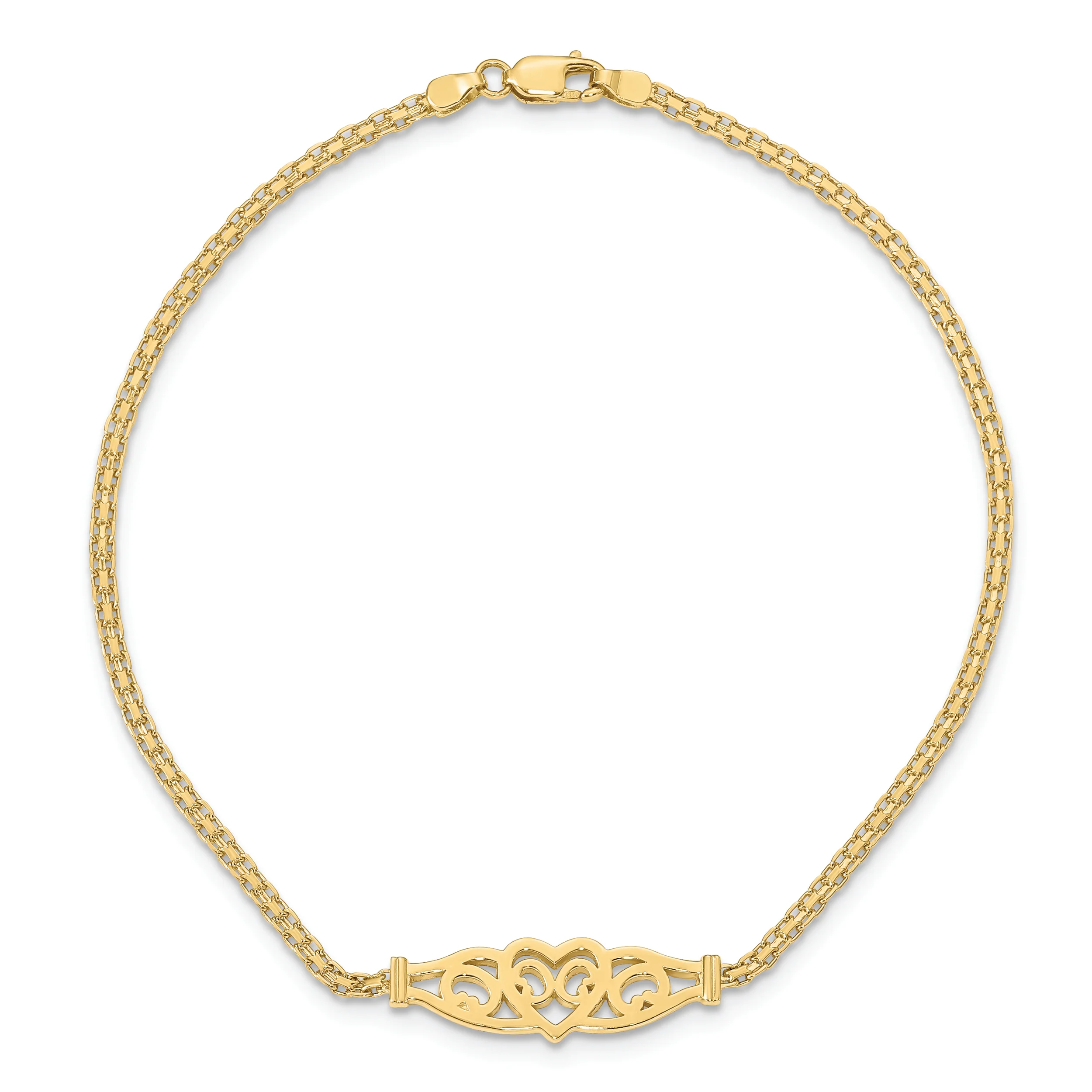 Tobillera de Oro Amarillo 14K con Corazón de Filigrana Pulida de 9 Pulgadas - Image 4