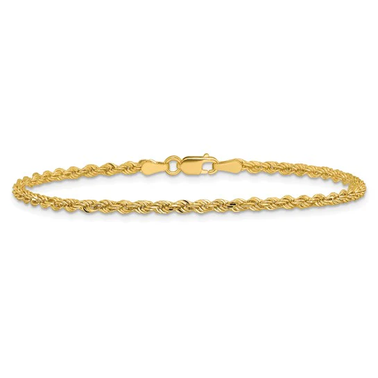Tobillera de Oro Amarillo de 14K con Cadena de Soga y Corte Diamante con Cierre de Langosta de 9 Pulgadas - Image 4