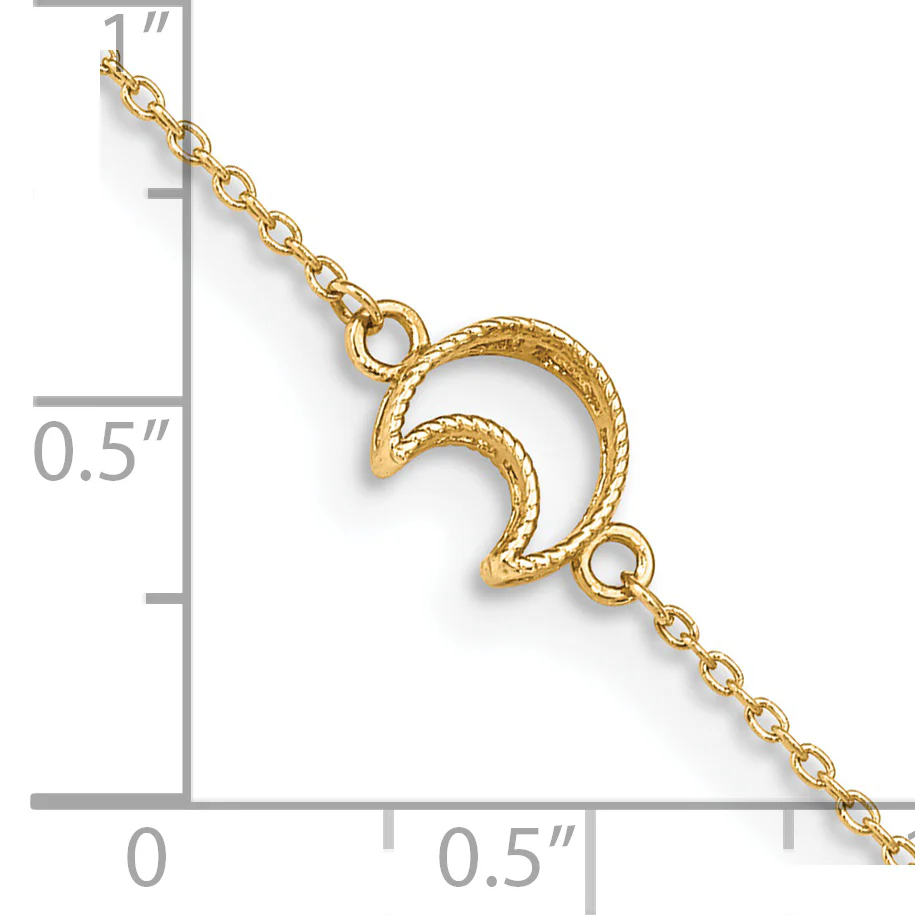 Tobillera de 14K en Oro Amarillo Texturizada y Pulida con Luna de 9 Pulgadas más 1 Pulgada de Extensor - Image 4