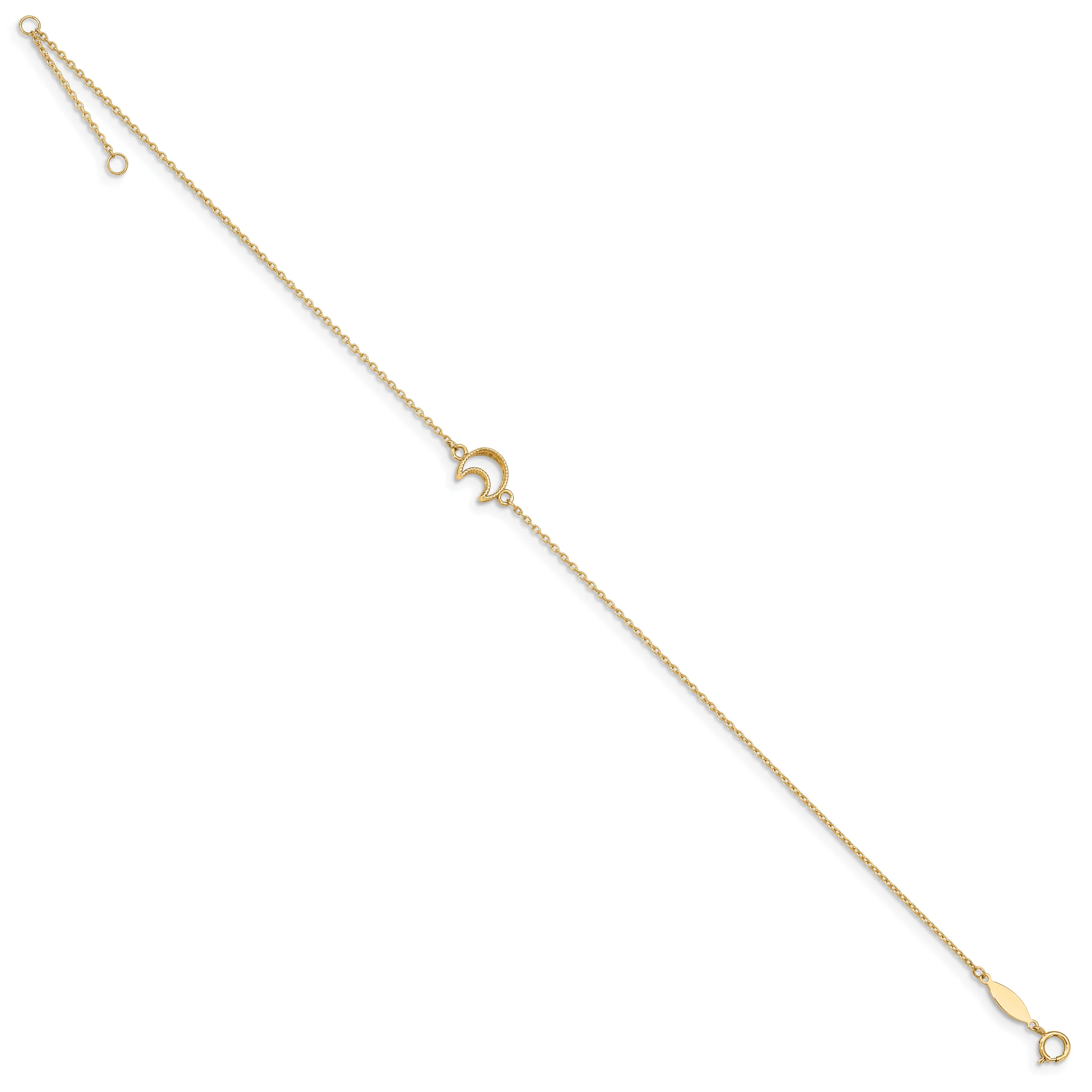 Tobillera de 14K en Oro Amarillo Texturizada y Pulida con Luna de 9 Pulgadas más 1 Pulgada de Extensor - Image 6
